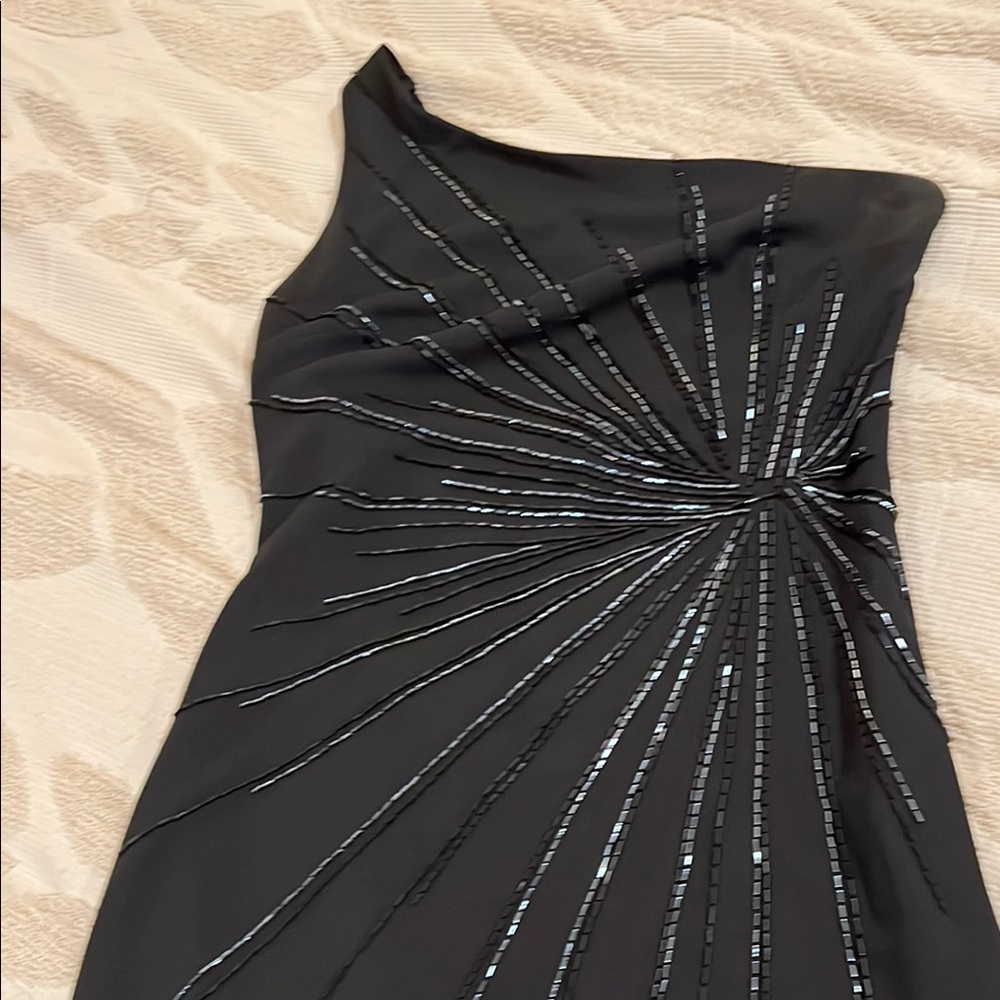 Black Asymmetrical Embellished Sheath Dress for Cocktail